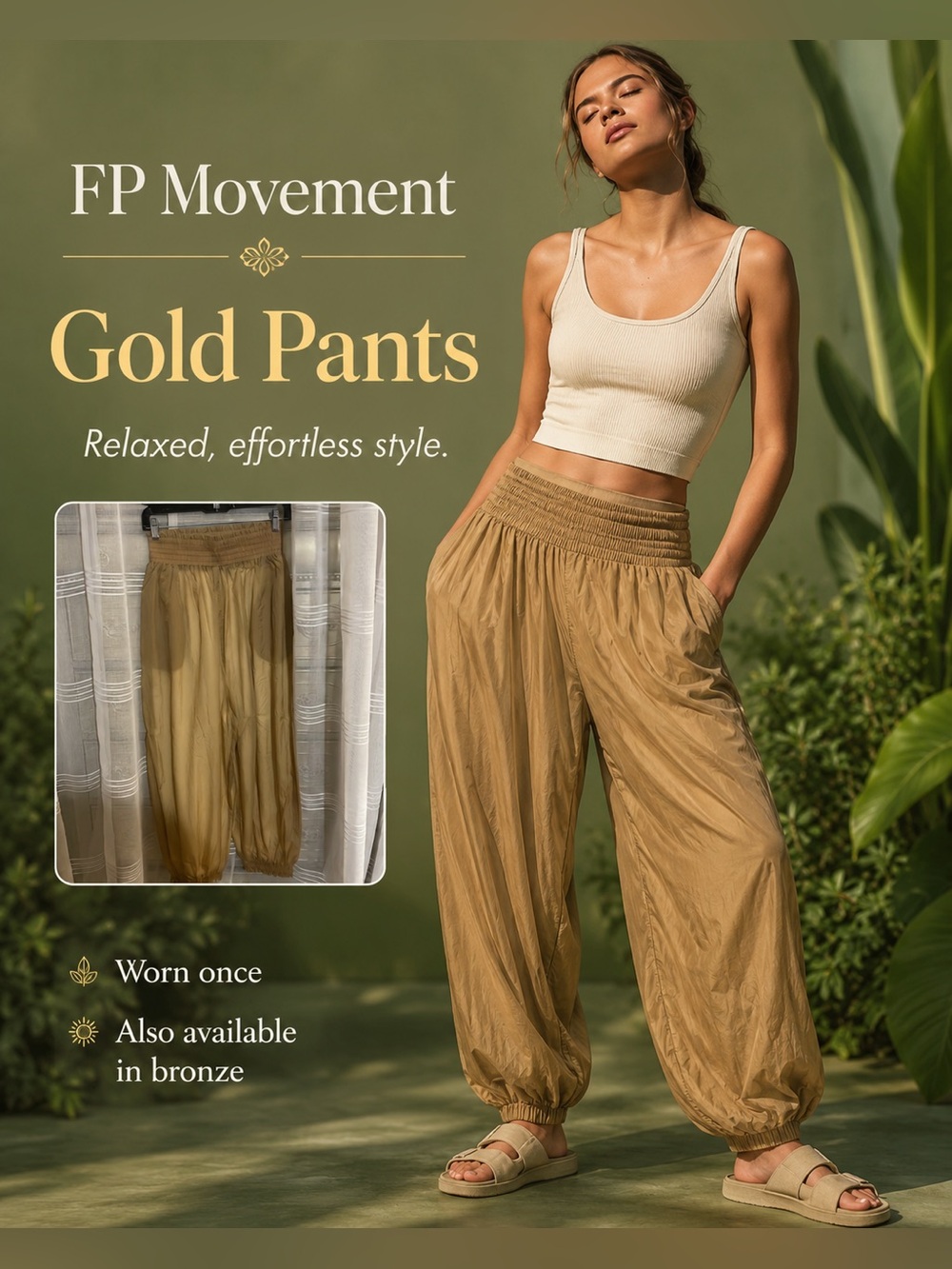 FP movement gold pants worn once for a few hours also in bronze